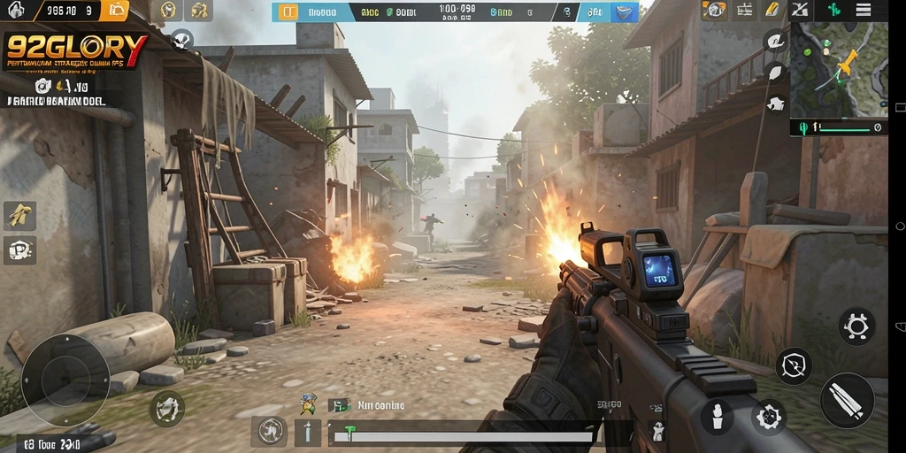 Screenshot gameplay 92GLORY menampilkan aksi pertempuran mendebarkan.