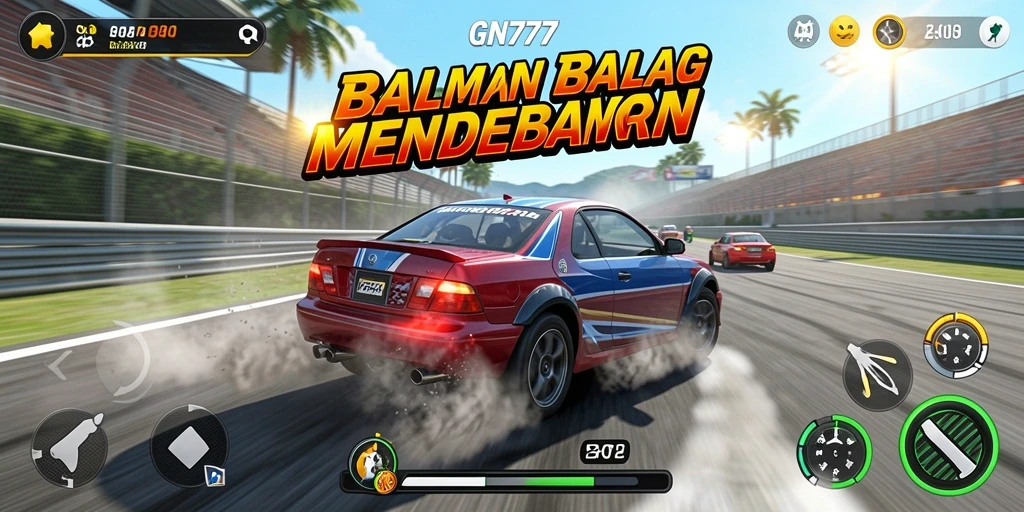 Screenshot permainan GN777 menunjukkan aksi balap yang mendebarkan.
