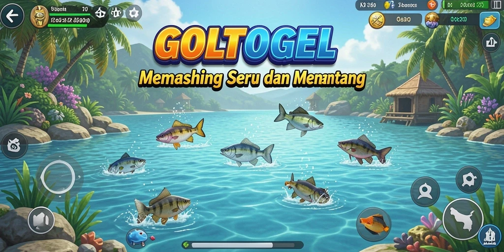 Tampilan gameplay GOLTOGEL yang menarik saat memancing berbagai jenis ikan.