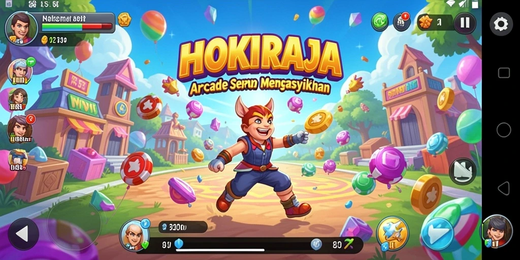 Screenshot utama HOKIRAJA menunjukkan gameplay seru dan penuh warna.