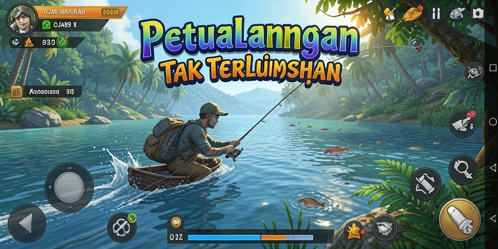 Screenshot OJA89 menampilkan pemain yang berhasil menangkap ikan besar.