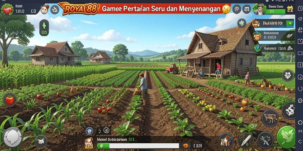 Screenshot gameplay ROYAL88 menampilkan aktivitas bertani yang seru.