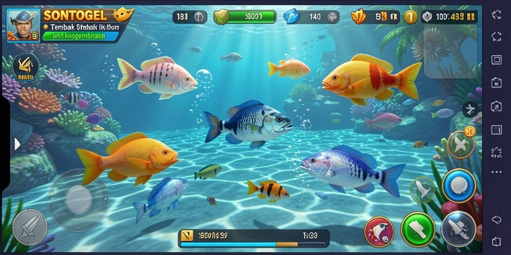 Tampilan gameplay seru Tembak Ikan SONTOGEL.