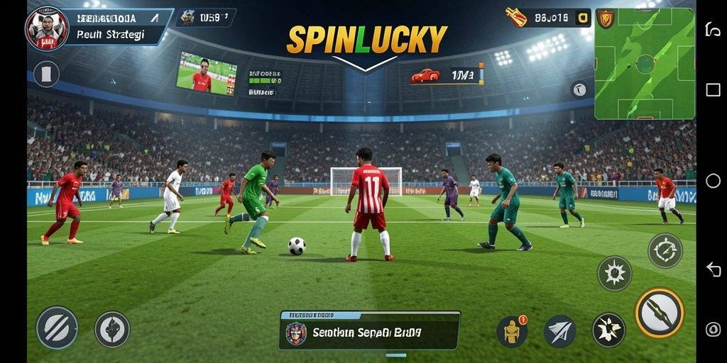 Tampilan seru dari gameplay SPINLUCKY dalam pertandingan sepak bola.