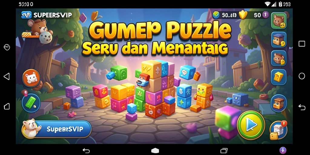 Tampilan gameplay <strong>SUPERSVIP</strong> dengan teka-teki yang menarik dan penuh warna.