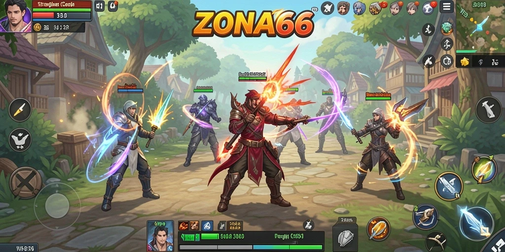 Screenshot ZONA66 menampilkan pertempuran strategis yang intens.
